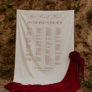 Tapiz Gráfico de Asientos de Boda Burgundy Alfabético en