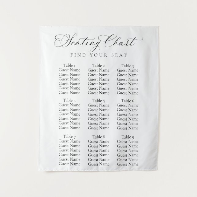 Tapiz Gráfico de Asientos de Boda en Letra Script Elegan (Anverso)