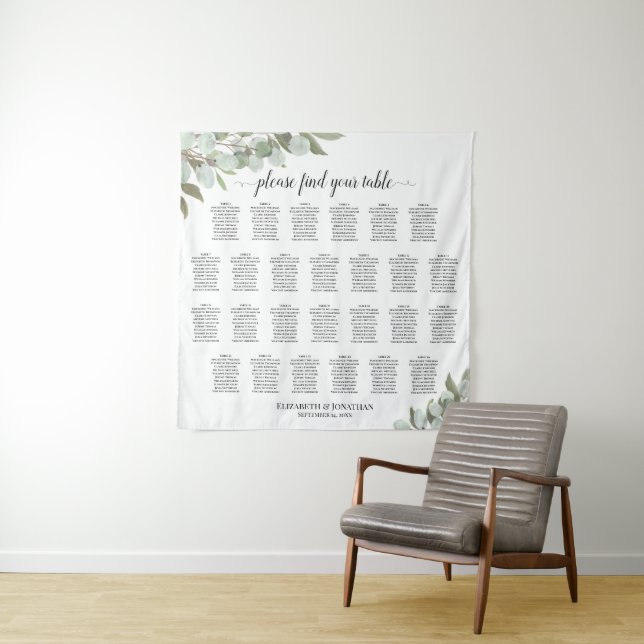 Tapiz Gráfico de Asientos de Boda Rústico de Eucalipto p (In situ)
