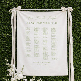 Tapiz Gráfico de Asientos de Boda Verde Alfabético de Te