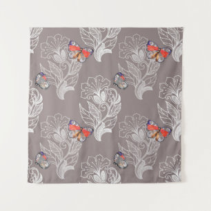 Tapiz Gráfico de flores y mariposa, acuarela, patrón