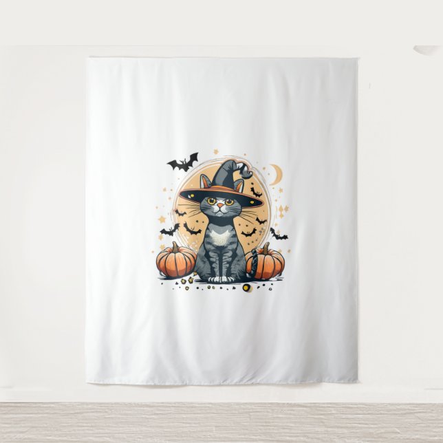 Tapiz Gráficos de gato curado rodeados 1 (Anverso)