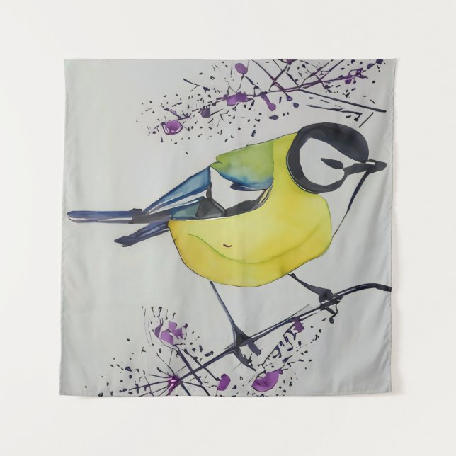 Tapiz Gran dibujo de aves en tetas, pájaro británico dib (Anverso)