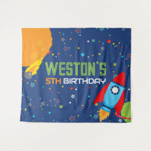Tapiz Gran fondo de cumpleaños espacial fuera de este mu