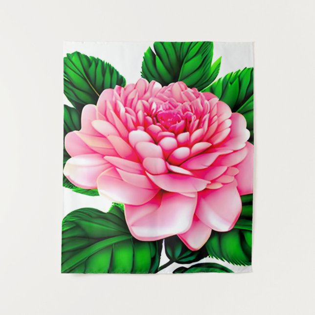 Tapiz Gran Peón Rosa con hojas verdes esmeraldas (Anverso)