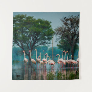 Tapiz Gran población de flamingos en el hábitat natural.