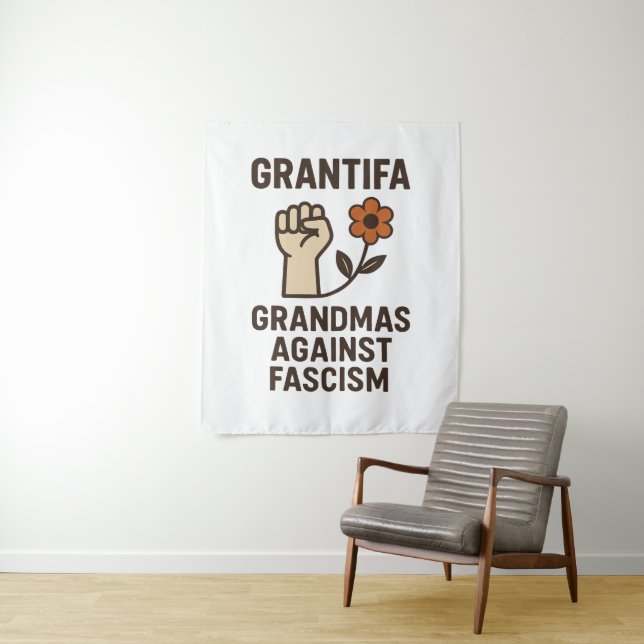 Tapiz Grandmas Against Fascism Poster (In situ)