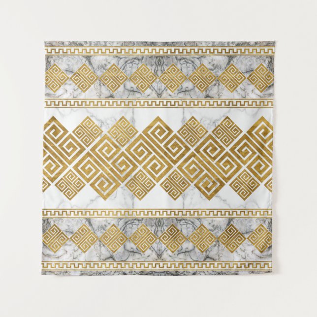 Tapiz Greek Meander - Greek Key White Marble and Gold (Anverso)