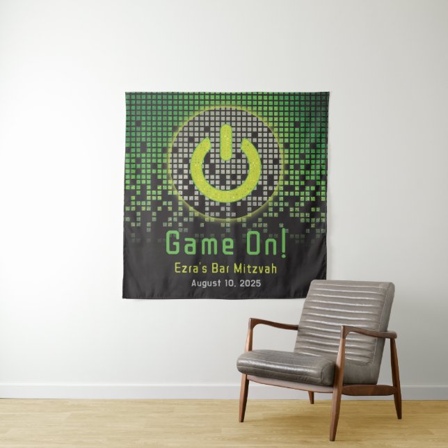 Tapiz Green Black Video Game Gamer Bar Mitzvah (In situ (horizontal))