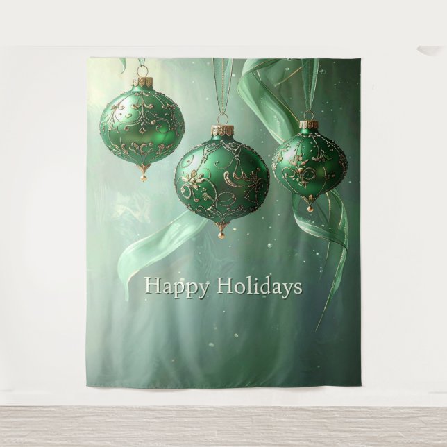 Tapiz Green Christmas Ball Holiday Backdrop (Anverso)