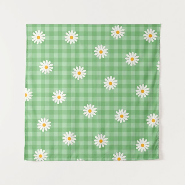 Tapiz Green Daisy Plaid Gingham Check Flower Pattern (Anverso)
