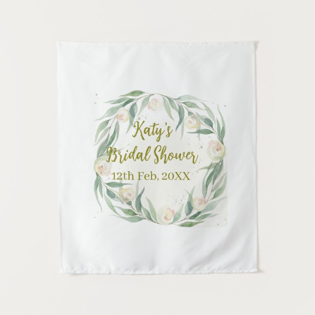 Tapiz Green eucalyptus floral bridal shower name date go (Anverso)