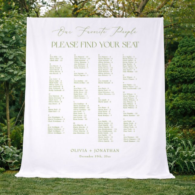 Tapiz Green Find Your Seat Fabric Wedding Seating Chart  (Subido por el creador)