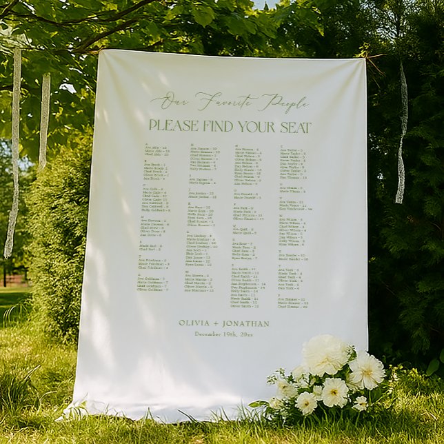 Tapiz Green Find Your Seat Fabric Wedding Seating Chart  (Subido por el creador)