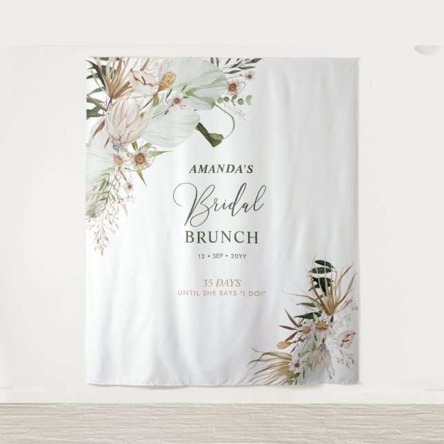 Tapiz Green & Gold Boho Bridal Shower Brunch Fondo (Anverso)