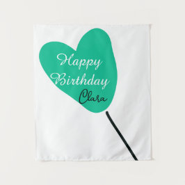 Tapiz Green heart happy birthday white black balloon kid