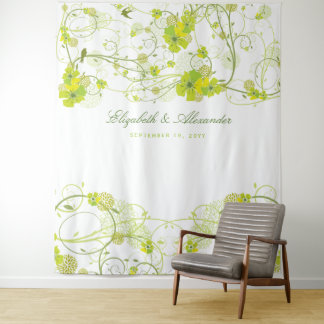 Tapiz Green Hibiscus & Swallows Floral Wedding Backdrop