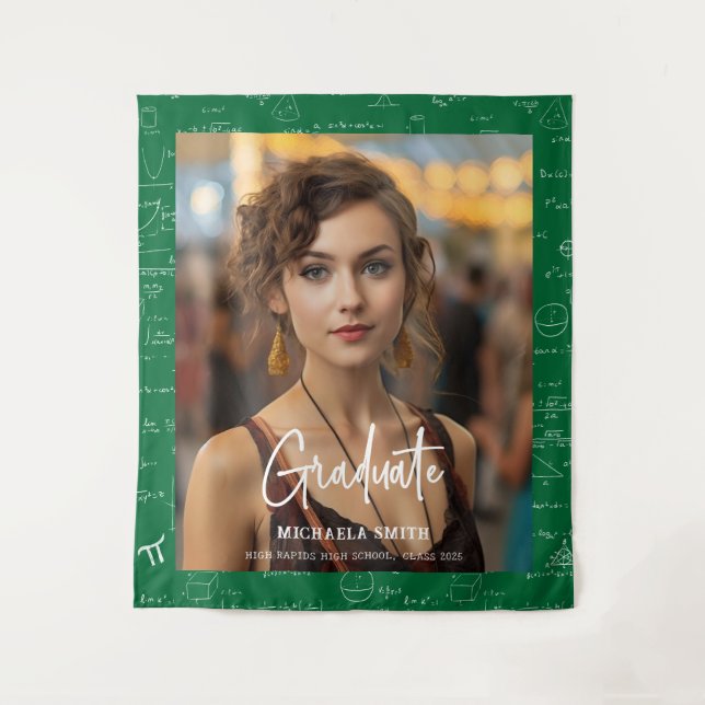 Tapiz Green Math Handwritten Script Photo Graduation  (Anverso)