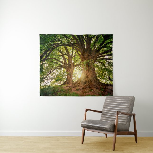 Tapiz Green Modern Environment Day - Two Brown Trees (In situ (horizontal))
