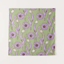 Green Purple Retro Y2K Funky Hippie Flower Pattern