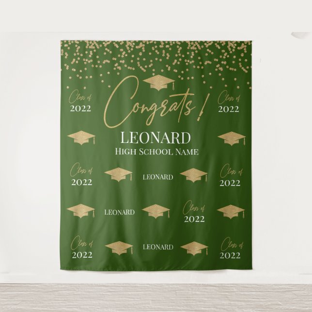 Tapiz Green Step and repeat Graduation Backdrop banner (Anverso)