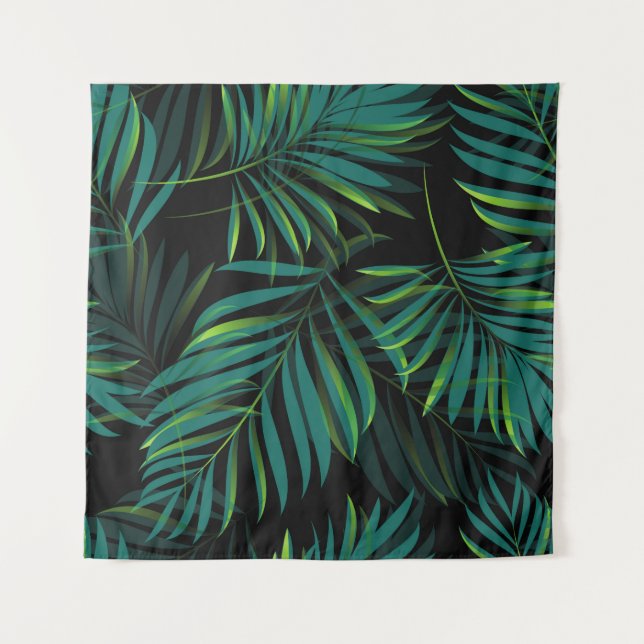 Tapiz Green tropical palm leaves. Seamless pattern graph (Anverso)