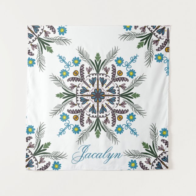 Tapiz Greenery Botánico Moderno Mandala Bohemio Nombre (Anverso)
