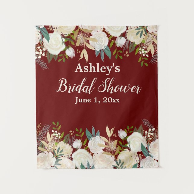 Tapiz Greenery Bridal Shower Photo Booth Burgundy Prop (Anverso)