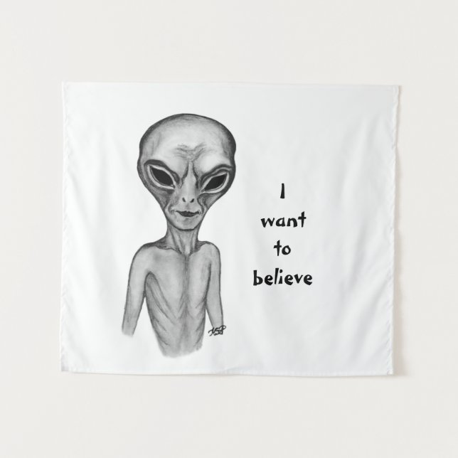 Tapiz Grey Alien , quiero creer (Anverso (horizontal))