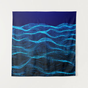 Tapiz Grid dots Abstract landscape background. Cyberspac
