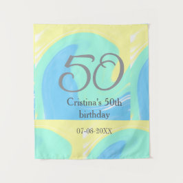 Tapiz Gris verde azul 50 cumpleaños añadir fecha retro