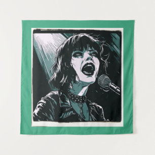 Tapiz Grita Fuerte Punrockero Retro Vintage Verde Azulad