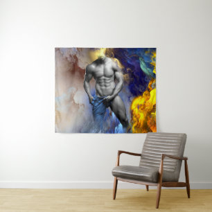 Tapiz Grito de la figura muscular masculina en escala de