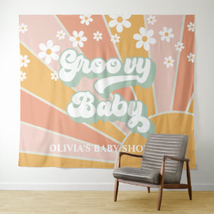 Tapiz Groovy Baby Retro Sunshine Daisy Baby Shower Banne