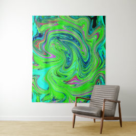 Tapiz Groovy Lime verde y azul Resumen de arte retro