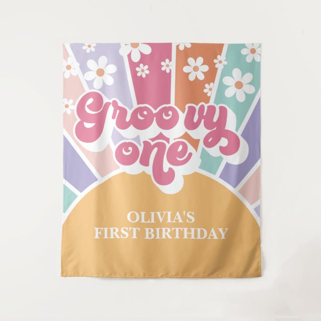 Tapiz Groovy One Rainbow Sunshine daisy (Anverso)