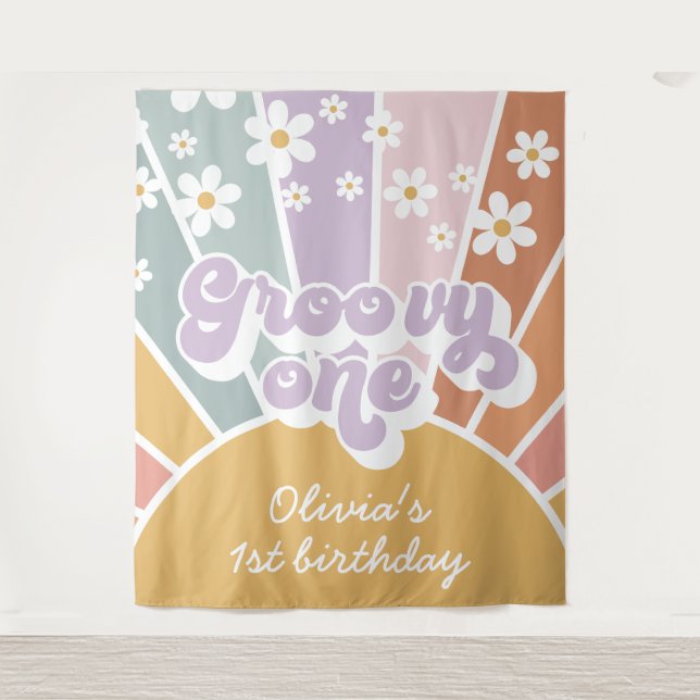 Tapiz Groovy One Retro Sunshine Rainbow Daisy (Anverso)