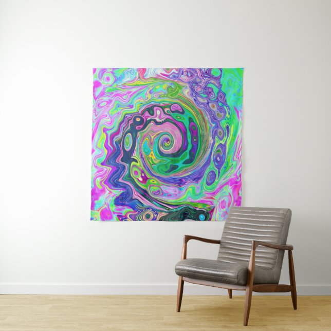 Tapiz Groovy Resumen de Aqua y Navy Lava Swirl (In situ)