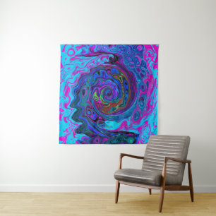 Tapiz Groovy Resumen Retro Azul y Púrpura Swirl