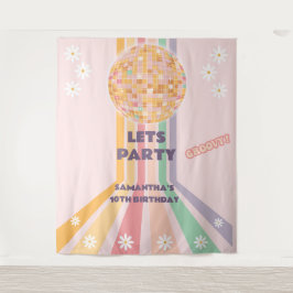 Tapiz Groovy Retro Daisy Disco Backups de cumpleaños