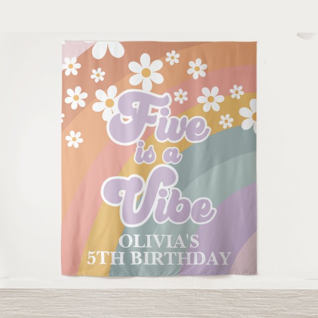 Tapiz Groovy Retro Rainbow Five es una Vibra (Anverso)