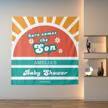 Groovy Sunshine Verde azulado Retro Baby Shower