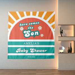 Tapiz Groovy Sunshine Verde azulado Retro Baby Shower