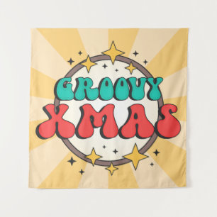Tapiz Groovy xmas vacaciones retroceso personalizado tex
