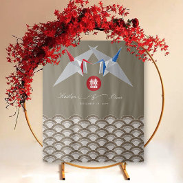 Tapiz Grullas de papel rojo y azul originami Boda chino