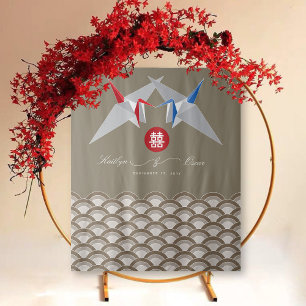 Tapiz Grullas de papel rojo y azul originami Boda chino