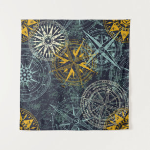 Tapiz Grunge rosa náutico brújula de viento vintage 