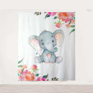 Tapiz Guardería de elefante floral rosa