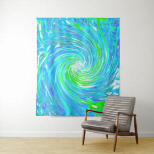 Tapiz Guay Resumen Retro Aqua y Lime Green Swirl