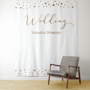 Tapiz Guión de boda con confeti dorado simple personaliz